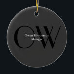 Stilvolle Einziges Grau-Schwarz-Monogramm Keramik Ornament<br><div class="desc">Sie können die Schriftart,  Hintergrundbild und Farbe,  Buchstaben und Buchstaben leicht ändern.</div>