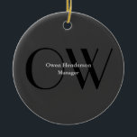 Stilvolle Einziges Grau-Schwarz-Monogramm Keramik Ornament<br><div class="desc">Sie können die Schriftart,  Hintergrundbild und Farbe,  Buchstaben und Buchstaben leicht ändern.</div>