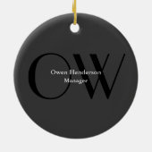 Stilvolle Einziges Grau-Schwarz-Monogramm Keramik Ornament (Hinten)