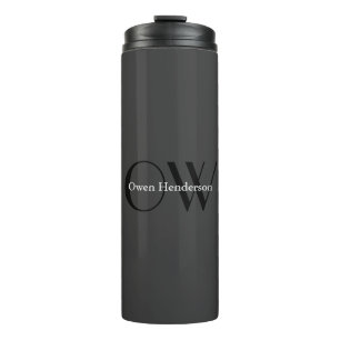 Stilvolle Einziges Grau-Schwarz-Monogramm Thermosbecher