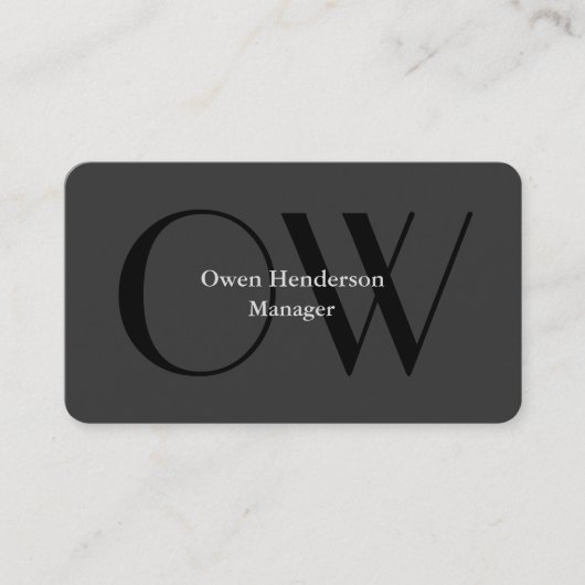 Stilvolle Einziges Grau-Schwarz-Monogramm Visitenkarte (Vorderseite)