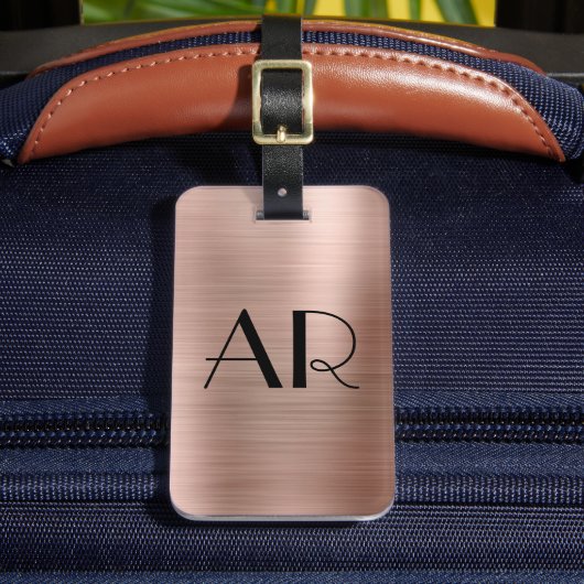 Stilvolle Elegant 2 Monogram, erste Rose Gold Meta Gepäckanhänger (Vorderseite Insitu 2)