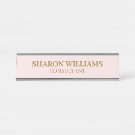 Stilvolle Elegant Beruflich Blush Pink Minimal Schreibtischnamensplakette (Vorderseite )