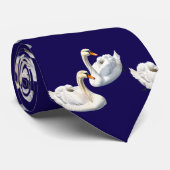 Stilvolle Elegant Birds Navy Blue Lake White Swans Krawatte (Gerollt)