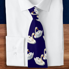 Stilvolle Elegant Birds Navy Blue Lake White Swans Krawatte