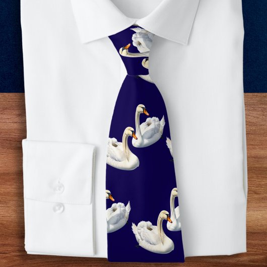 Stilvolle Elegant Birds Navy Blue Lake White Swans Krawatte
