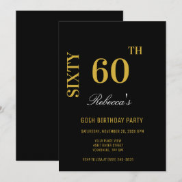 Stilvolle Elegant Black & Gold 60. Geburtstagspart Einladung