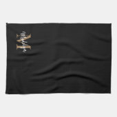 Stilvolle Elegant Black Gold Monogram Script Name Geschirrtuch (Horizontal)