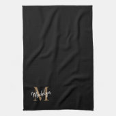 Stilvolle Elegant Black Gold Monogram Script Name Geschirrtuch (Vertikal)