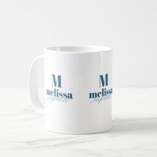 Stilvolle Elegant Blue Monogram Coffee Tasse (Vorderseite Links)