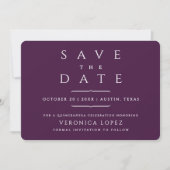 Stilvolle Elegant Classic Dark Lila Quinceñera Save The Date (Vorderseite)