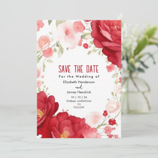 Stilvolle Elegant Crimson Red Digital Wedding Einladung (Stehend Vorderseite)