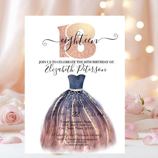 Stilvolle Elegant Dress 18. Geburtstagsparty Einladung