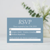 Stilvolle Elegant Dusty Blue Wedding RSVP Card Karte (Stehend Vorderseite)