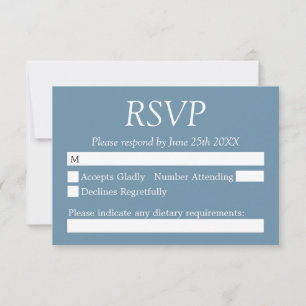 Stilvolle Elegant Dusty Blue Wedding RSVP Card Karte