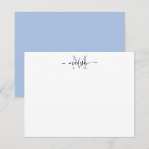 Stilvolle Elegant Girly Script Dusty Blue Monogram Mitteilungskarte