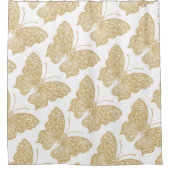 Stilvolle Elegant Gold Butterfly Muster Weiß Duschvorhang (Vorderseite)