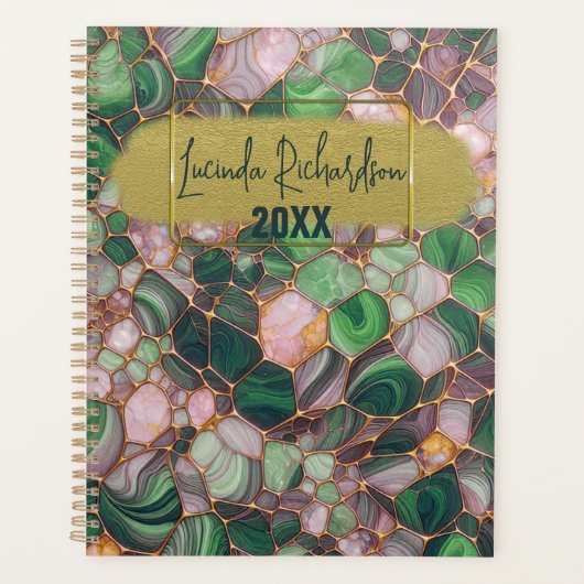 Stilvolle Elegant Gold Emerald Green Mosaik Yearly Planer (Vorderseite)