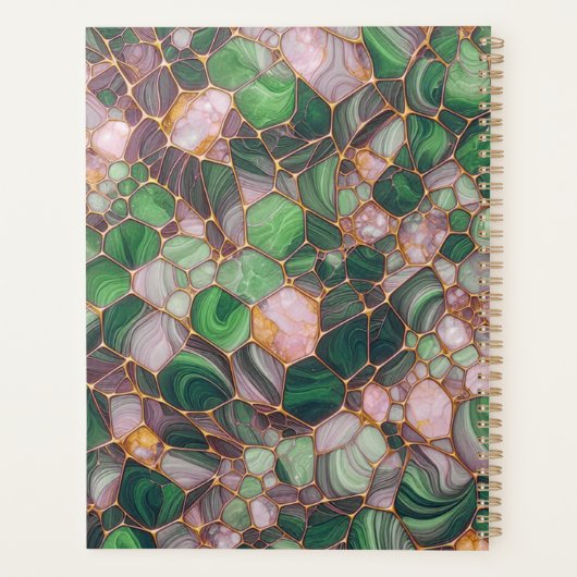 Stilvolle Elegant Gold Emerald Green Mosaik Yearly Planer (Rückseite)