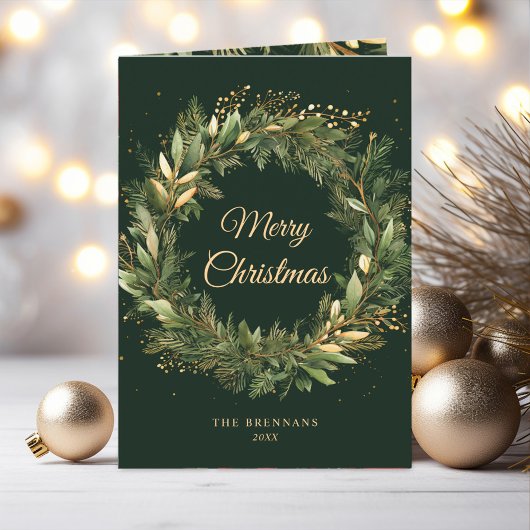 Stilvolle Elegant Green Gold Weihnachtsfeiertag Karte