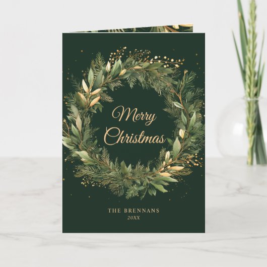 Stilvolle Elegant Green Gold Weihnachtsfeiertag Karte (Vorderseite)