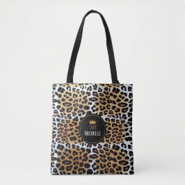 Stilvolle Elegant Leopard Print Crown Personalisie Tasche