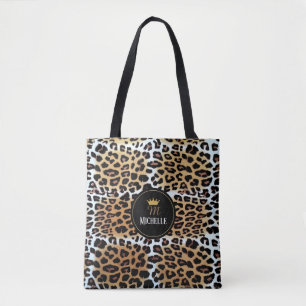 Stilvolle Elegant Leopard Print Crown Personalisie Tasche