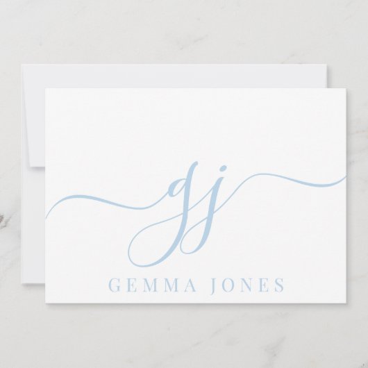 Stilvolle Elegant Script Initial Blue Monogram Mitteilungskarte (Vorderseite)
