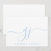 Stilvolle Elegant Script Initial Blue Monogram Mitteilungskarte (Vorne/Hinten)
