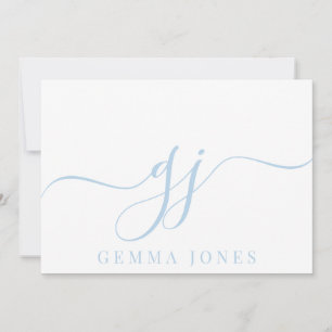 Stilvolle Elegant Script Initial Blue Monogram Mitteilungskarte