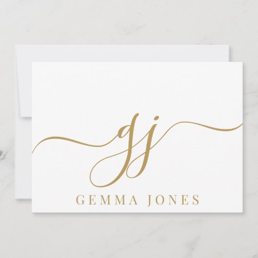 Stilvolle Elegant Script Initial Gold Monogram Mitteilungskarte (Vorderseite)