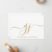 Stilvolle Elegant Script Initial Gold Monogram Mitteilungskarte (Vorderseite/Rückseite Beispiel)