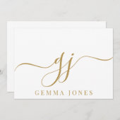 Stilvolle Elegant Script Initial Gold Monogram Mitteilungskarte (Vorne/Hinten)