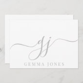Stilvolle Elegant Script Initial Gray Monogram Mitteilungskarte (Vorne/Hinten)