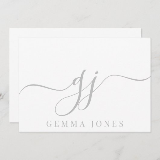 Stilvolle Elegant Script Initial Gray Monogram Mitteilungskarte (Vorne/Hinten)