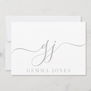 Stilvolle Elegant Script Initial Gray Monogram Mitteilungskarte