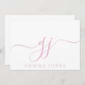 Stilvolle Elegant Script Initial Pink Monogram Mitteilungskarte (Vorne/Hinten)