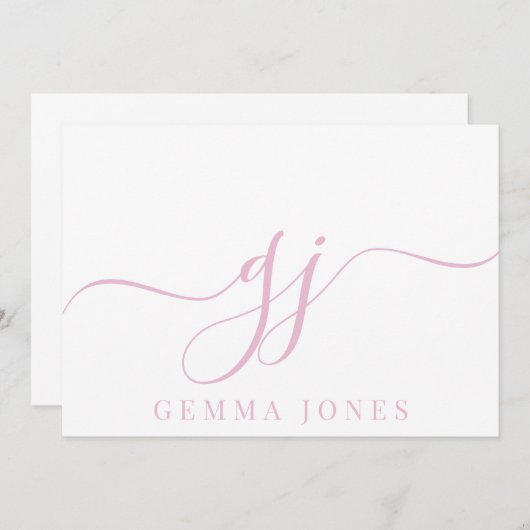 Stilvolle Elegant Script Initial Pink Monogram Mitteilungskarte (Vorne/Hinten)
