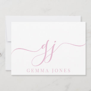 Stilvolle Elegant Script Initial Pink Monogram Mitteilungskarte