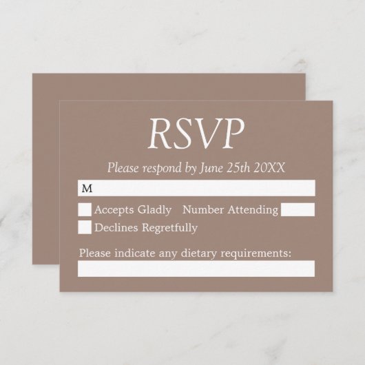 Stilvolle Elegant Taupe Wedding RSVP Card (Vorne/Hinten)