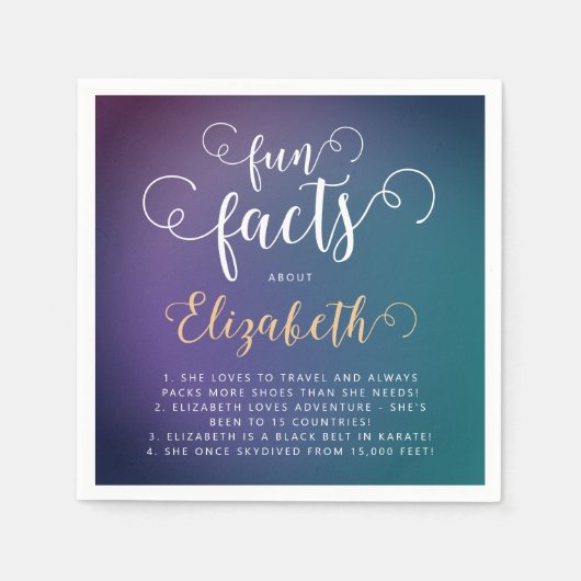 Stilvolle Elegant Türkis Gradient Fun Facts Lady Serviette (Vorderseite)