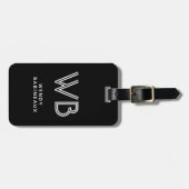 Stilvolle Elegant Two Monogram Initial Black Gepäckanhänger (Vorderseite horizontal)