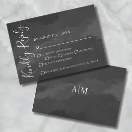 Stilvolle Elegant Watercolor Black Wedding RSVP Ca