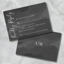 Stilvolle Elegant Watercolor Black Wedding RSVP Ca