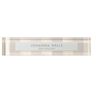 Stilvolle, elegante Beige Linen und Gold gestreift Namensplakette