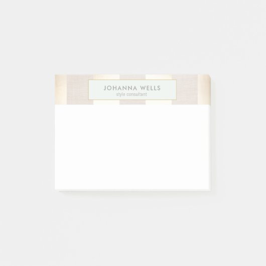 Stilvolle, elegante Beige Linen und Gold gestreift Post-it Klebezettel (Vorderseite)