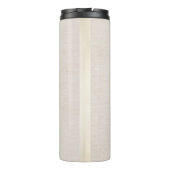Stilvolle, elegante Beige Linen und Gold gestreift Thermosbecher (Rückseite)