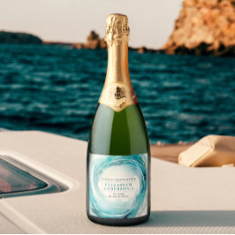 Stilvolle elegante Küste Türkisblau Ozeanwelle Schaumweinetikett