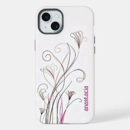 Stilvolle elegante Linie florbraun schwarz pink iPhone 15 Plus Hülle