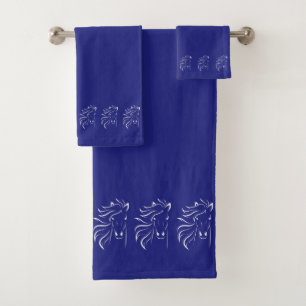 Stilvolle, elegante Pferdesilhouetten auf Navyblau Badhandtuch Set